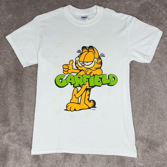 White Garfield  T-shirt Glow in the Dark Paw Print Gildan Size S - Picture 1 of 4